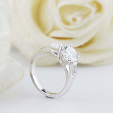 2ct Round Cut Diamond Trilogy Ring 14k White Gold Over Tapered Baguette Accents