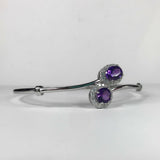 2ct Oval Round Purple Amethyst Halo Open Cuff Women Bracelet 14k White Gold Over