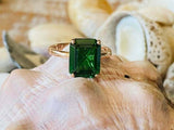 2.4ct Engagement Ring Green Emerald Cut Solitaire Women 14k Yellow Gold Finish