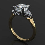 Petite Round Accent Engagement Ring 1.8ct Asscher Diamond 14k Yellow Gold Finish