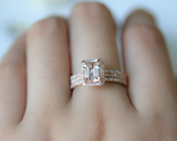 2.5ct Emerald Cut Peach Morganite Engagement Ring 14k Rose Gold Finish Trio Set