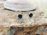 1ct Stud Earrings Round Cut Blue Sapphire Solitaire Women 14k White Gold Finish