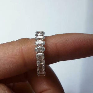 5Ct Half Oval Half Emerald Cut Diamonds Full Eternity Band 14K White Gold Finish