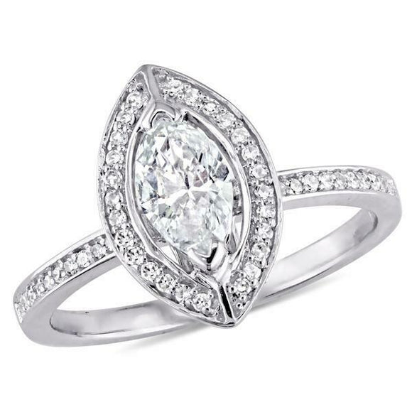 2Ct Marquise Cut Diamond Halo Engagement Ring 14K White Gold Finish Round Accent