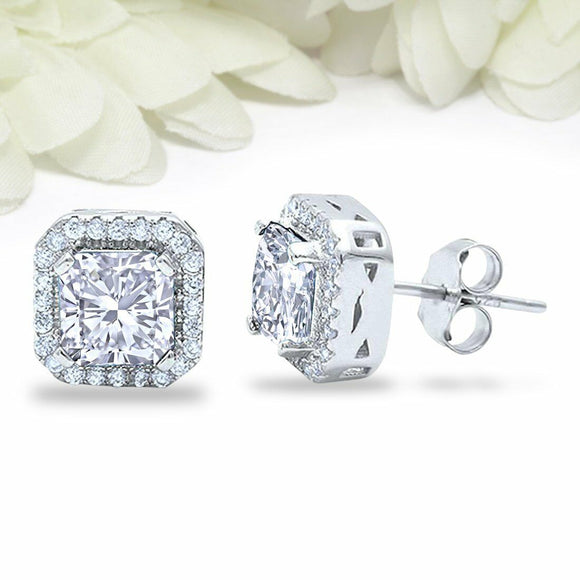 4Ct Cushion Cut VVS1D Diamond Halo Solitaire Stud Earrings 18K White Gold Finish