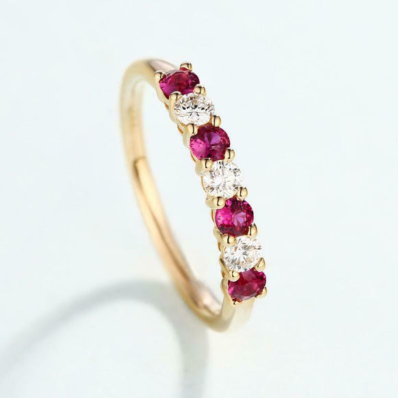 1.4ct Round Cut Pink Ruby Half Eternity Wedding Band Ring 14k Yellow Gold Finish