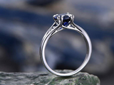 1ct Round Blue Sapphire Engagement Ring Split Shank Solitaire 14k WhiteGold Over