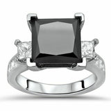 4.5Ct Princess Cut Black Diamond Accents Solitaire Ring 14K White Gold Finish