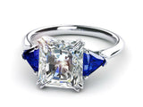 2.1ct Radiant Cut Diamond Sapphire Accent Engagement Ring 14k White Gold Finish