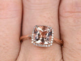 1.5ct Cushion Peach Morganite Engagement Ring 14k RoseGold Finish Halo Solitaire