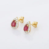 1.7ct Stud Earrings Pear Cut Pink Ruby Diamond Halo 14k Yellow Gold Finish