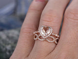 2ct Heart Cut Morganite Bridal Set Engagement Infinity Band 14k Rose Gold Finish