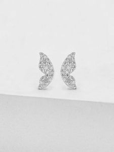 1ct Stud Earrings Round Cut Diamond Angel Wings Design 14k White Gold Finish