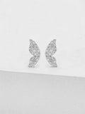 1ct Stud Earrings Round Cut Diamond Angel Wings Design 14k White Gold Finish