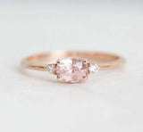 1ct Oval Cut Peach Morganite Engagement Ring 14k RoseGold Finish Diamond Trilogy