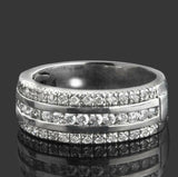 2ct Round Cut Diamond Wedding Band 3 Row Channel Set Wide 14k White Gold Finish