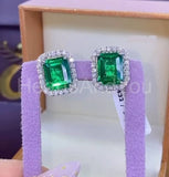 2ct Green Emerald Cut Simulated Halo Stud Earrings 14k White Gold Plated