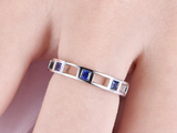 1.5ct Princess Cut Blue Sapphire Wedding Band Anniversary 14k White Gold Finish