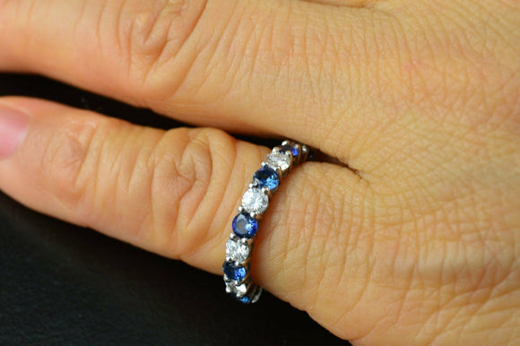 4Ct Round Cut Blue Sapphire Diamond Elegant Wedding Band 14K White Gold Finish