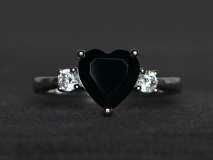 1.4ct Engagement Ring Heart Cut Black Diamond Three Stone 14k White Gold Finish