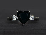 1.4ct Engagement Ring Heart Cut Black Diamond Three Stone 14k White Gold Finish