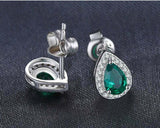 2.35ct Stud Earrings Pear Cut Green Emerald Diamond Halo 14k White Gold Finish