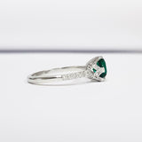 0.35ct Round Cut Green Emerald Solitaire Round Accent Ring 14k White Gold Finish