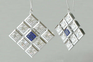 2ct Princess Cut Blue Sapphire Elegant Stylish Drop Earrings 14k White Gold Over