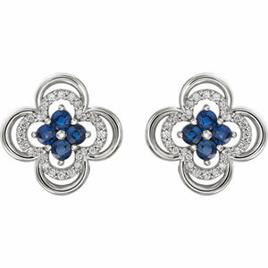 0.5ct Round Cut Blue Sapphire Clover Stud Earrings Women 14k White Gold Finish