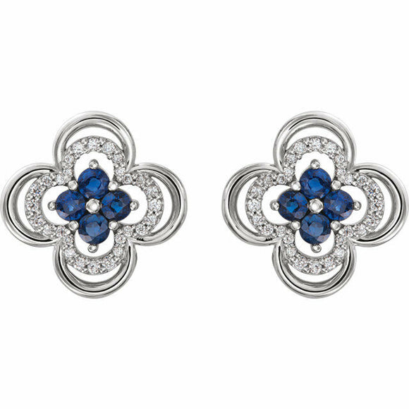 0.5ct Round Cut Blue Sapphire Clover Stud Earrings Women 14k White Gold Finish