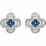 0.5ct Round Cut Blue Sapphire Clover Stud Earrings Women 14k White Gold Finish