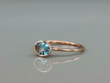 1ct Oval Blue Aquamarine Engagement Ring Bezel Set Solitaire 14k Rose Gold Over