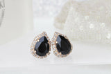 2ct Pear Cut Black Diamond Halo Stylish Stud Earrings Women 14k Rose Gold Finish