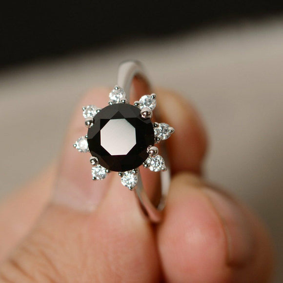 Floral Solitaire Engagement Ring 1.5ct Round Black Diamond 14k White Gold Finish