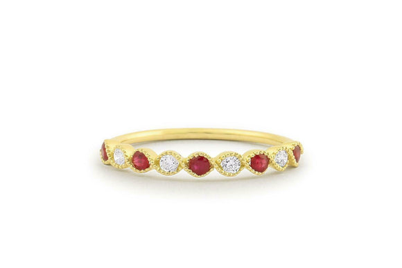 1ct Round Cut Pink Ruby Milgrain Half Eternity Wedding Band 14k Yellow Gold Over