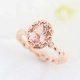 1.5ct Oval Cut Peach Morganite Diamond Accents Floral Ring 14k Rose Gold Finish