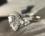 4Ct Pear Cut Diamond Dual Halo Engagement Ring 14K White Gold Finish Pear Accent