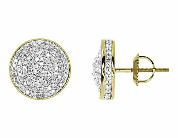 0.75ct Round Cut Diamond Iced Hip Hop Cluster Stud Earrings 14k Yellow Gold Over