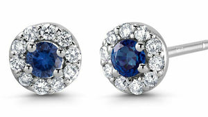 0.47ct Round Cut Blue Sapphire Halo Diamond Stud Earrings 14k White Gold Finish