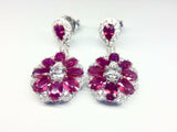 6ct Pear Cut Diamond Oval Ruby Floral Cocktail Drop Earring 14k White Gold Over