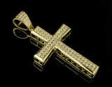 2.25ct Round Cut Diamond Two Row Cross Pendant 14k Yellow Gold Finish NO CHAIN