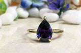 1.4ct Engagement Ring Pear Cut Purple Amethyst Solitaire 14k Yellow Gold Finish