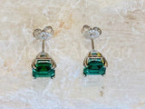 2ct Asscher Simulated Emerald Dual Prong Stud Earrings 14k White Gold Plated