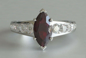 2ct Marquise Pink Ruby Engagement Ring Solitaire Round Accent 14k WhiteGold Over