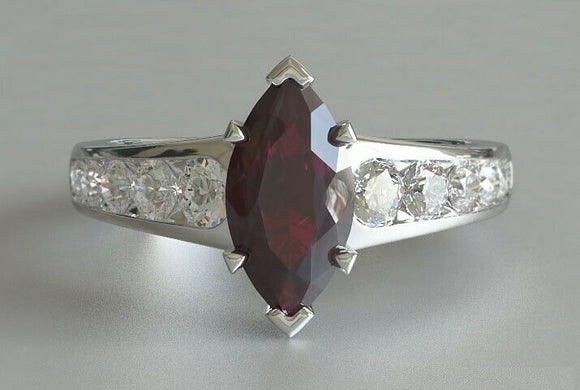 2ct Marquise Pink Ruby Engagement Ring Solitaire Round Accent 14k WhiteGold Over