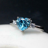 1ct Heart Cut Blue Aquamarine Diamond Accents Trilogy Ring 14k White Gold Finish