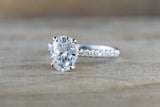 1.5ct Oval Cut Diamond Engagement Ring Solitaire 14k White Gold Over with Accent