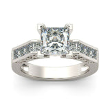 2Ct Princess Cut Diamond Solitaire with Accent Vintage Ring 14K White Gold Over