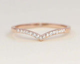 V Shaped Petite Curved Wedding Band 1ct Round Cut Diamond 14k Rose Gold Finish