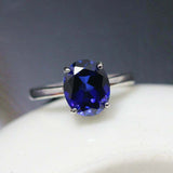 2ct Oval Cut Blue Sapphire Engagement Ring 4 Prong Solitaire 14k White Gold Over